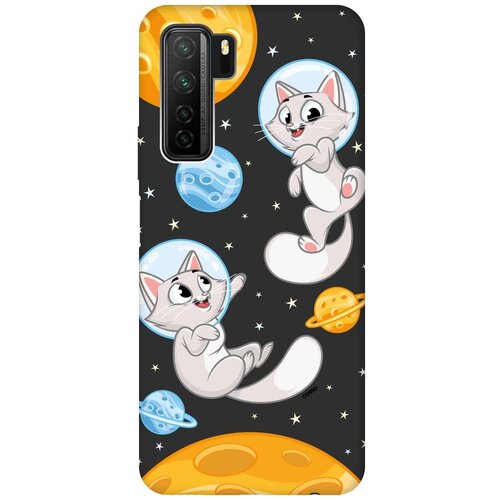 фото Силиконовая чехол-накладка silky touch для huawei nova 7 se / honor 30s с принтом "cosmocats" черная gosso