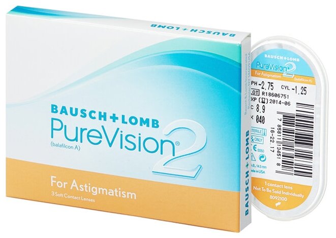 Контактные линзы Bausch & Lomb PureVision 2 HD for Astigmatism, 3 шт., R 8,9, D -6, CYL: -0,75, AХ: 10