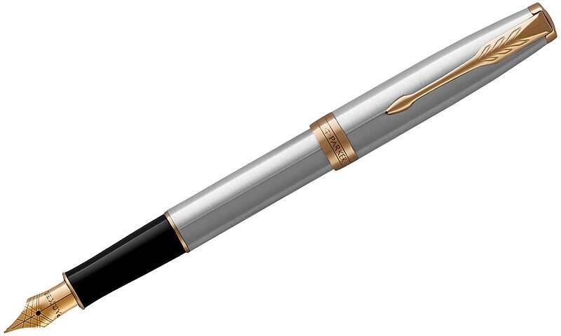 Ручка перьевая Parker "Sonnet Stainless Steel GT" черная, 0,8мм, подарочная упаковка