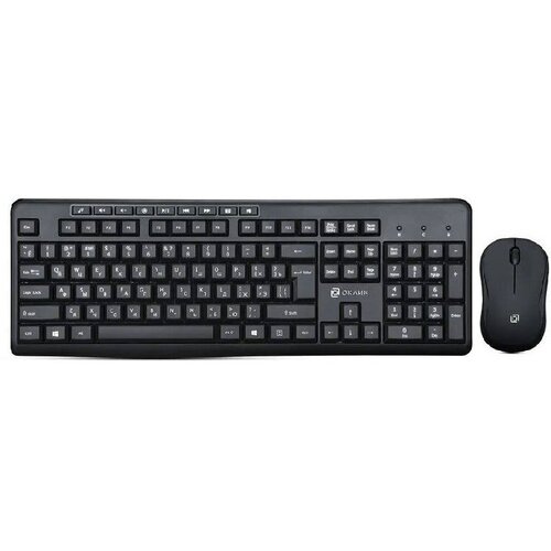 Комплект: клавиатура и мышь, Oklick, USB, беспроводной, черного цвета