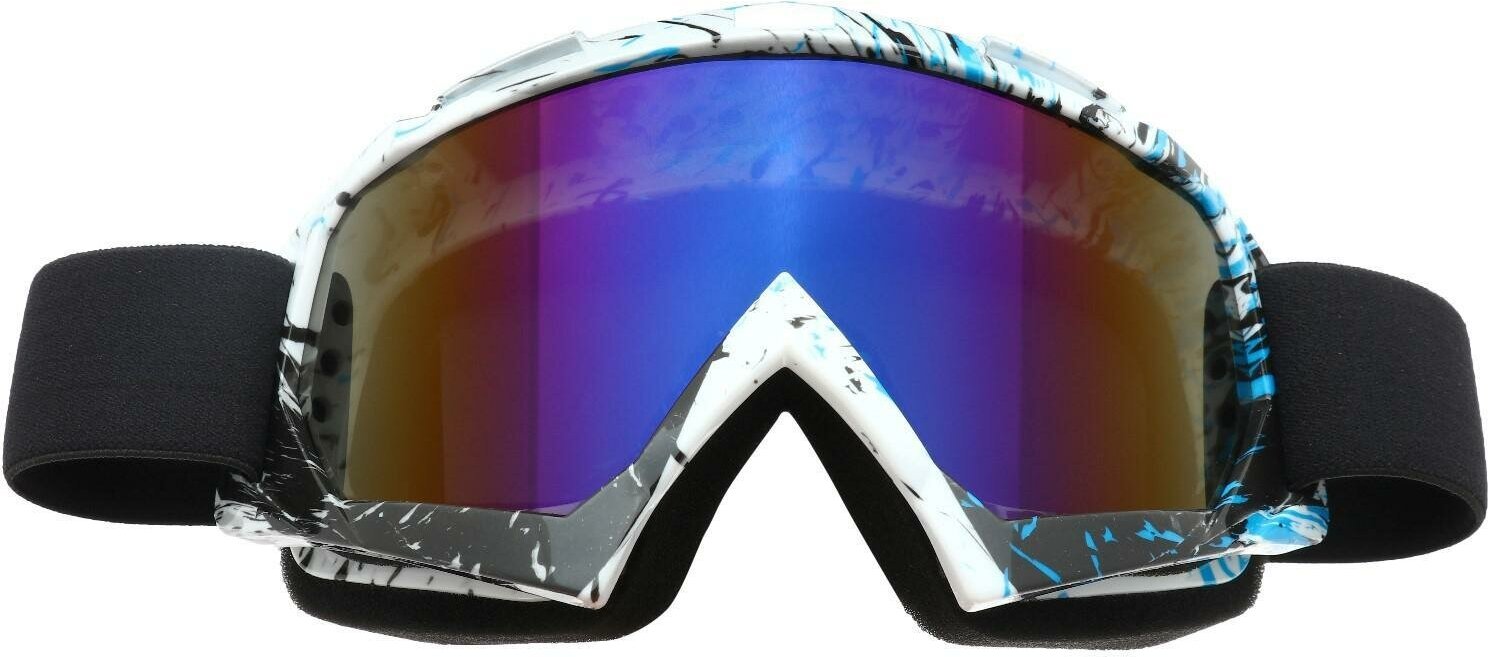 Очки-маска для езды на мототехнике стекло сине-фиолетовый хамелеон бело-синие ОМ-15