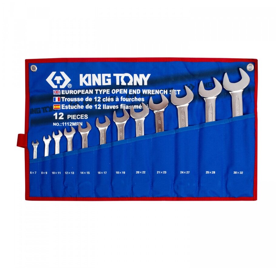 KING TONY Набор рожковых ключей, 6-32 мм, чехол из теторона, 12 предметов 1112MRN