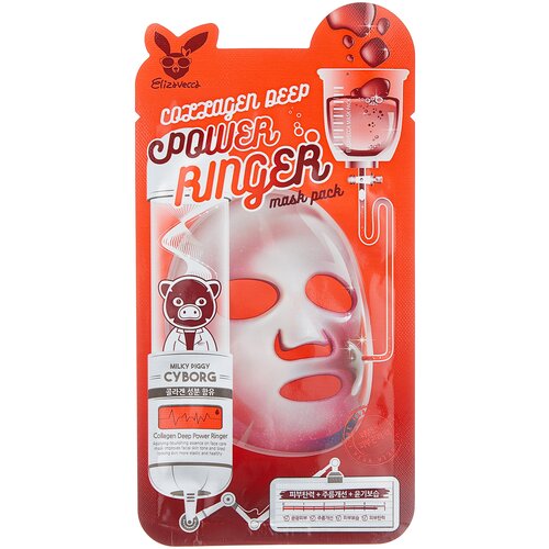 Elizavecca Омолаживающая тканевая маска с коллагеном Collagen Deep Power Ringer Mask Pack, 23 г, 23 мл маска elizavecca power ringer mask pack fruits deep