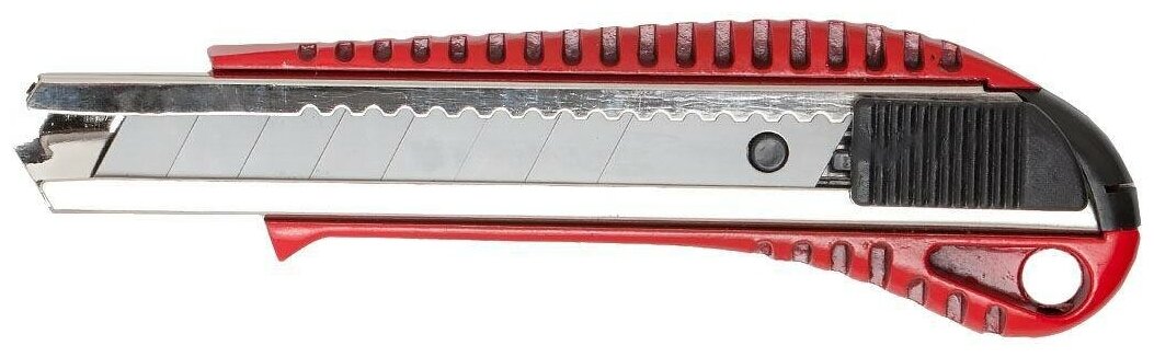 Нож 18 мм выдвижное лезвие, металлическая направляющая, эргономичная рукоятка из алюминия - фотография № 2