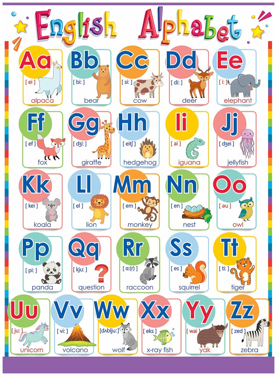 Обучающий плакат "Английский алфавит с транскрипцией", формат А2, 45х60 см, картон