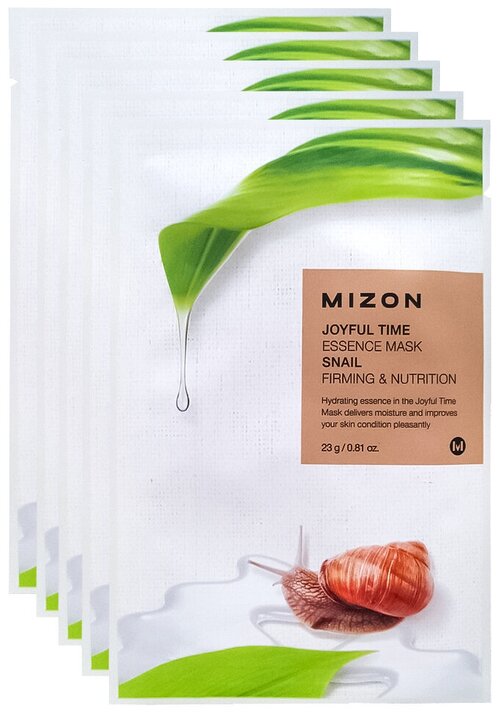 Mizon Joyful Time Essence Mask Snail тканевая маска с экстрактом улиточного муцина, 23 г, 5 уп.