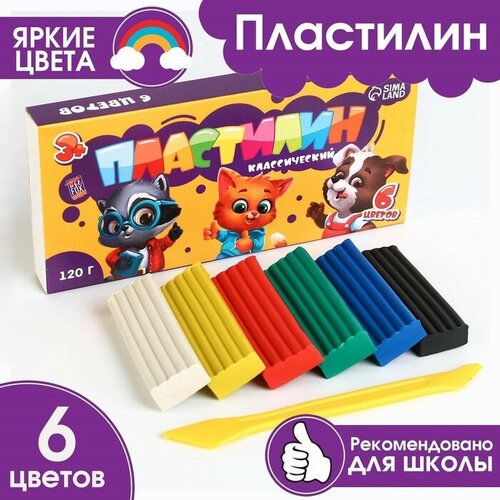 Пластилин классический ArtFox STUDY для лепки 6 цветов, 120 г.