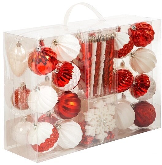 Набор ёлочных шаров, пластик, красный/белый микс, 51 шт. в упаковке, Winter Glade, арт. 90251G309