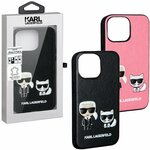 Чехол iPhone 14 Plus KARL LAGERFELD, с человеком и котом горизонтальный, черный - изображение