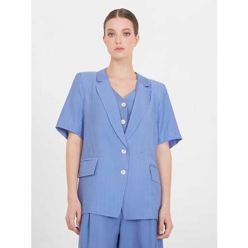 Жакет,пиджак с коротким рукавом в фактурную полоску LO голубой (48)