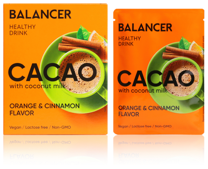Какао Balancer Cacao на кокосовом молоке со вкусом «Апельсин и корица», 5 шт. Комплексы и продукты для похудения. Правильное питание. - фотография № 1