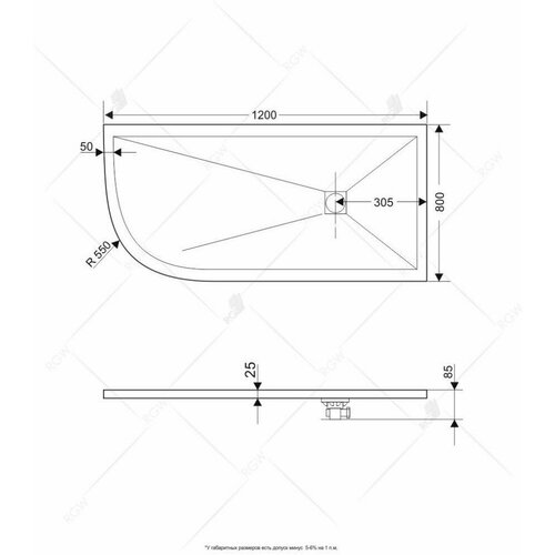 Душевой поддон асимметричный RGW ST/AR-G Графит, 16154128-02R, 80*120*2,5