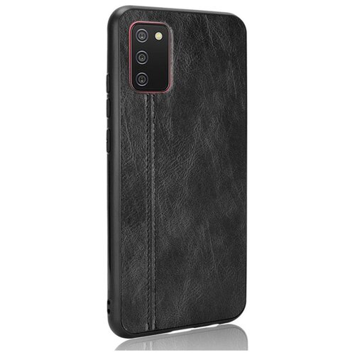 фото Чехол mypads для samsung galaxy a02s sm-a025f (2021) из качественного износостойкого силикона с декоративным дизайном под кожу с тиснением черный