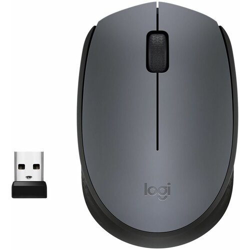 Мышь LOGITECH M170, беспроводная, USB, серый и черный (910-004646)