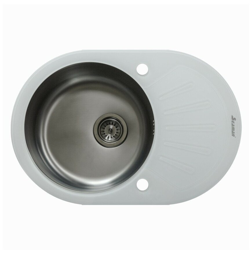Врезная кухонная мойка 50х73см, Seaman ECO Glass SMG-730W (PVD), матовое белый/черный