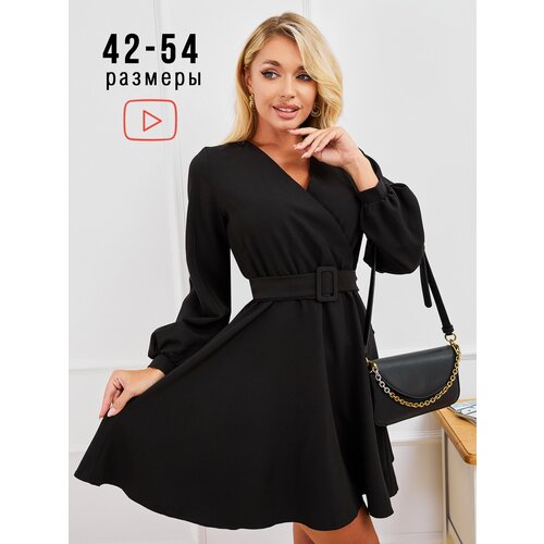 Платье с запахом Россия, полуприлегающее, мини, размер 54, черный