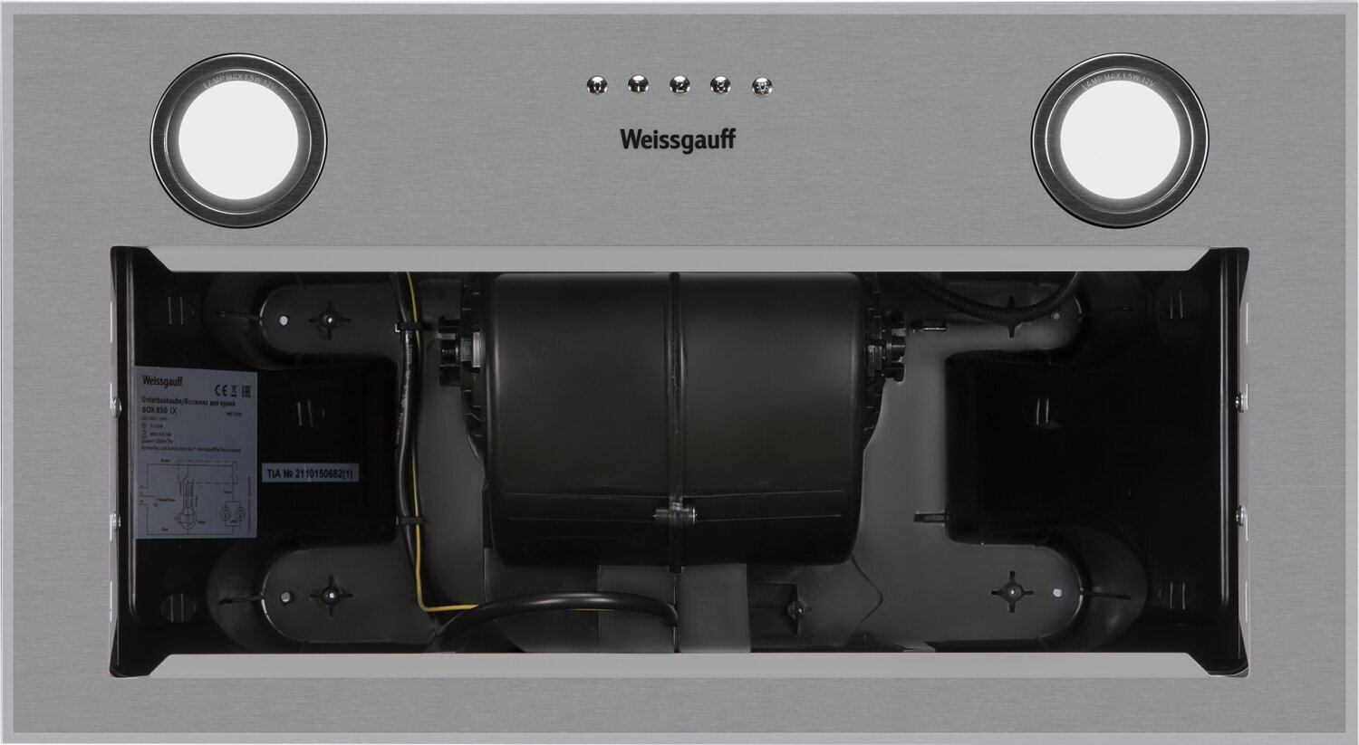 Кухонная встраиваемая вытяжка Weissgauff BOX 850 IX 3 года гарантии, Алюминиевый жировой фильтр, Низкий уровень шума