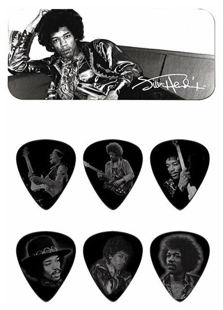 Jimi Hendrix Silver Portrait Медиаторы, толстые, в коробочке, Dunlop
