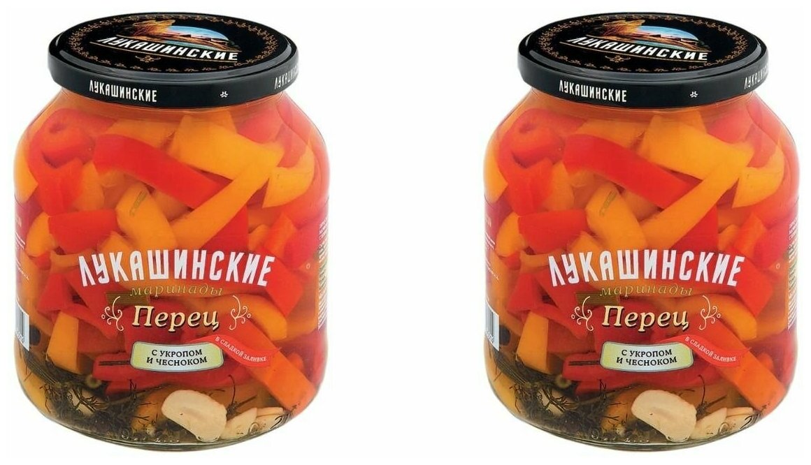 Лукашинские Овощные консервы Перец в сладкой заливке с зеленью и чесноком, 670 г, 2 шт