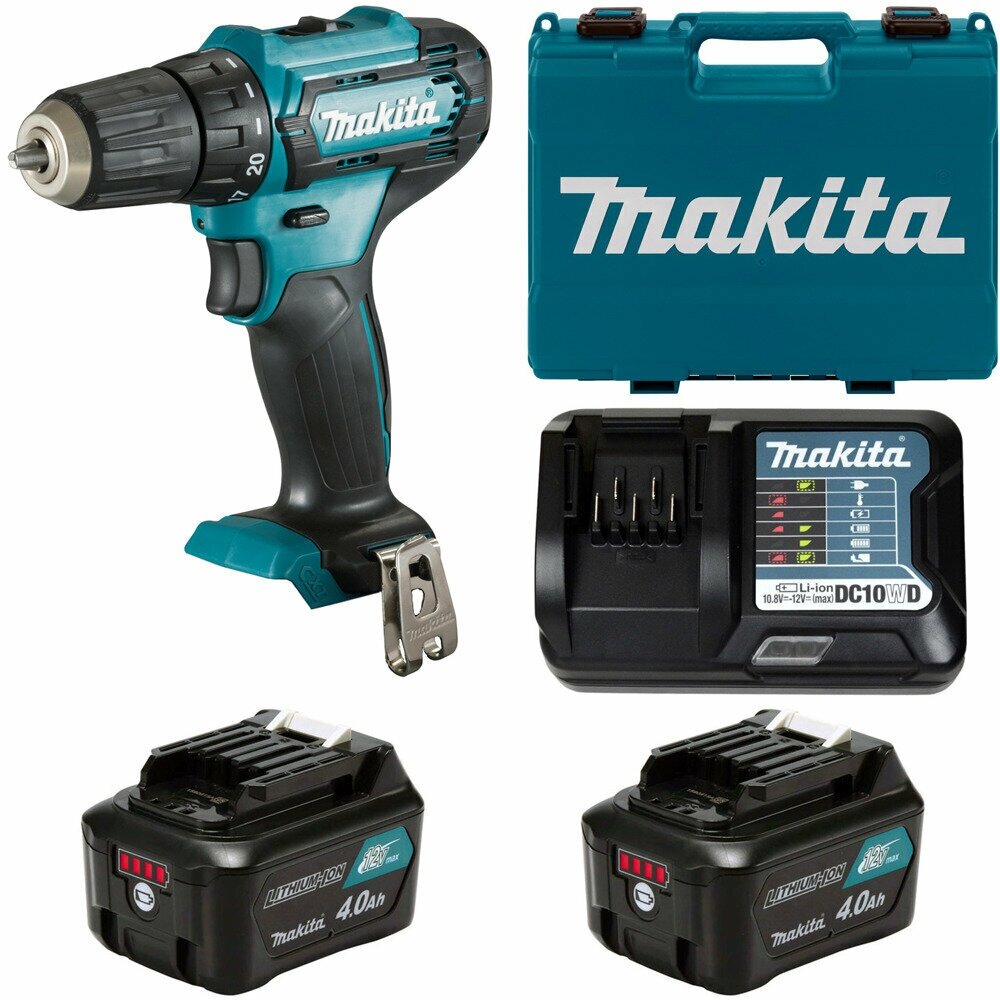 Дрель-шуруповерт аккумуляторная 30Нм CXT 12В, 2х4Ач, з/у, Makita DF333DWME