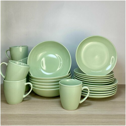 Столовый сервиз обеденный на 6 персон, 24 предмета, керамика, светло-зеленый цвет