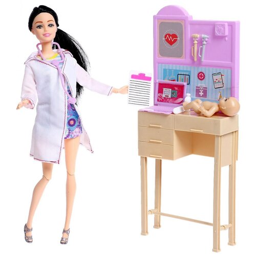 фото Кукла-модель шарнирная «доктор лиза» с малышом, мебелью и аксессуарами, в халате сима-ленд