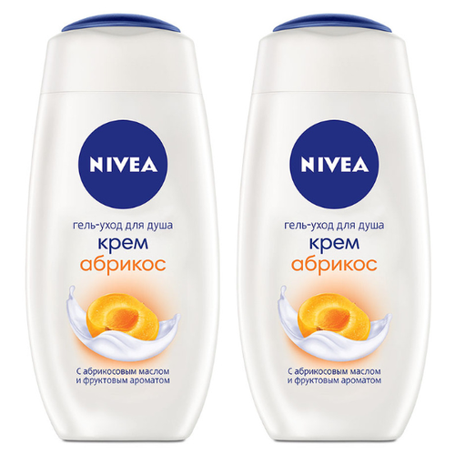 Гель-уход для душа NIVEA Крем и Абрикос увлажняющий с маслом абрикосовых косточек и фруктовым ароматом, 250 мл, 2 шт. гель для душа loren cosmetic джем гель для душа абрикос с миндалем