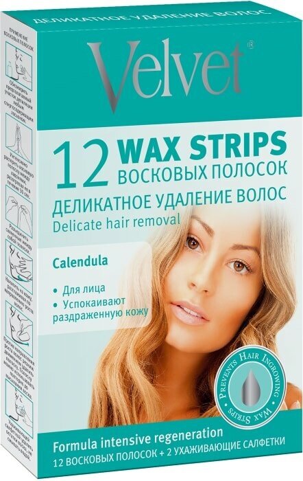 Полоски для депиляции Velvet Деликатное удаление волос восковые 12шт
