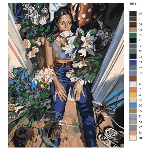 Картина по номерам T974 Девушка в цветаx 80x100 картина по номерам т369 скромная девушка 80x100