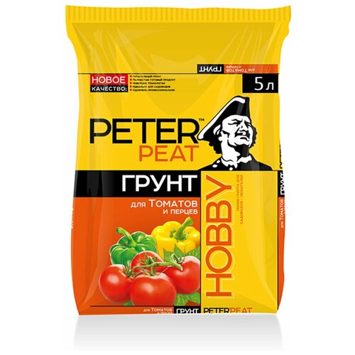 Грунт PETER PEAT Линия Hobby для томатов и перцев, 5 л грунт peter peat линия hobby для томатов и перцев 10 л