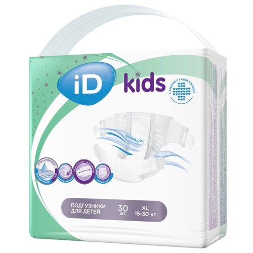 iD Подгузники для детей iD Kids Extra Large, вес 15-30 кг, 30 шт.