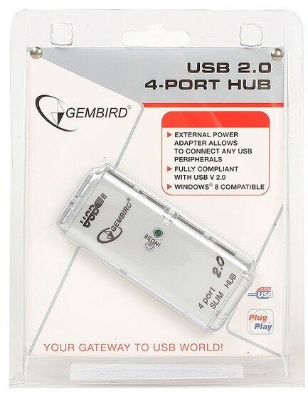 Концентратор Gembird , 4xUSB 2.0, блок питания, белый - фото №11