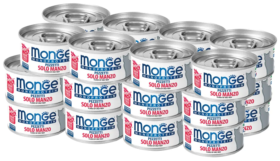Корм влажный (консервы) Monge Cat Monoprotein Solo Manzo мясные хлопья для кошек, говядина, 80 г х 24 шт