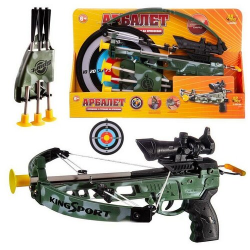 фото Игровой набор abtoys арбалет со стрелами на присосках, в наборе 3 стрелы и мишень, в коробке