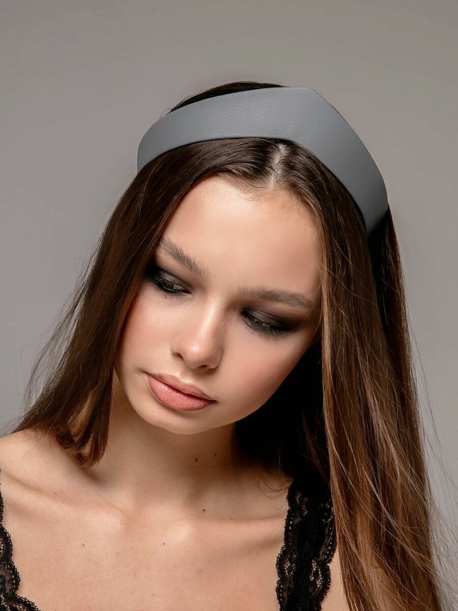 Современный ободок-кокошник экокожа 3,5 см. серый — фото 1