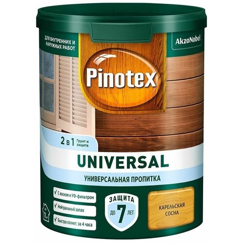 грунт для защиты древесины pinotex base 10 л UNIVERSAL пропитка 2 в 1, карельская сосна (0,9л)