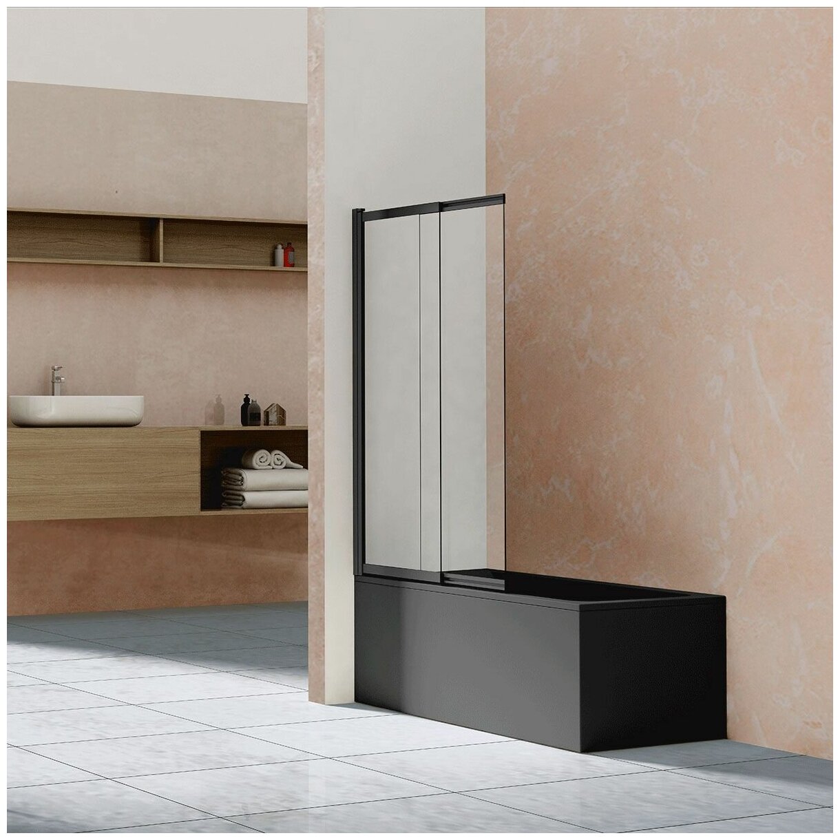 Душевая шторка на ванну Vincea VSB-1E100CLB, 1000*1450, матовый черный, стекло прозрачное