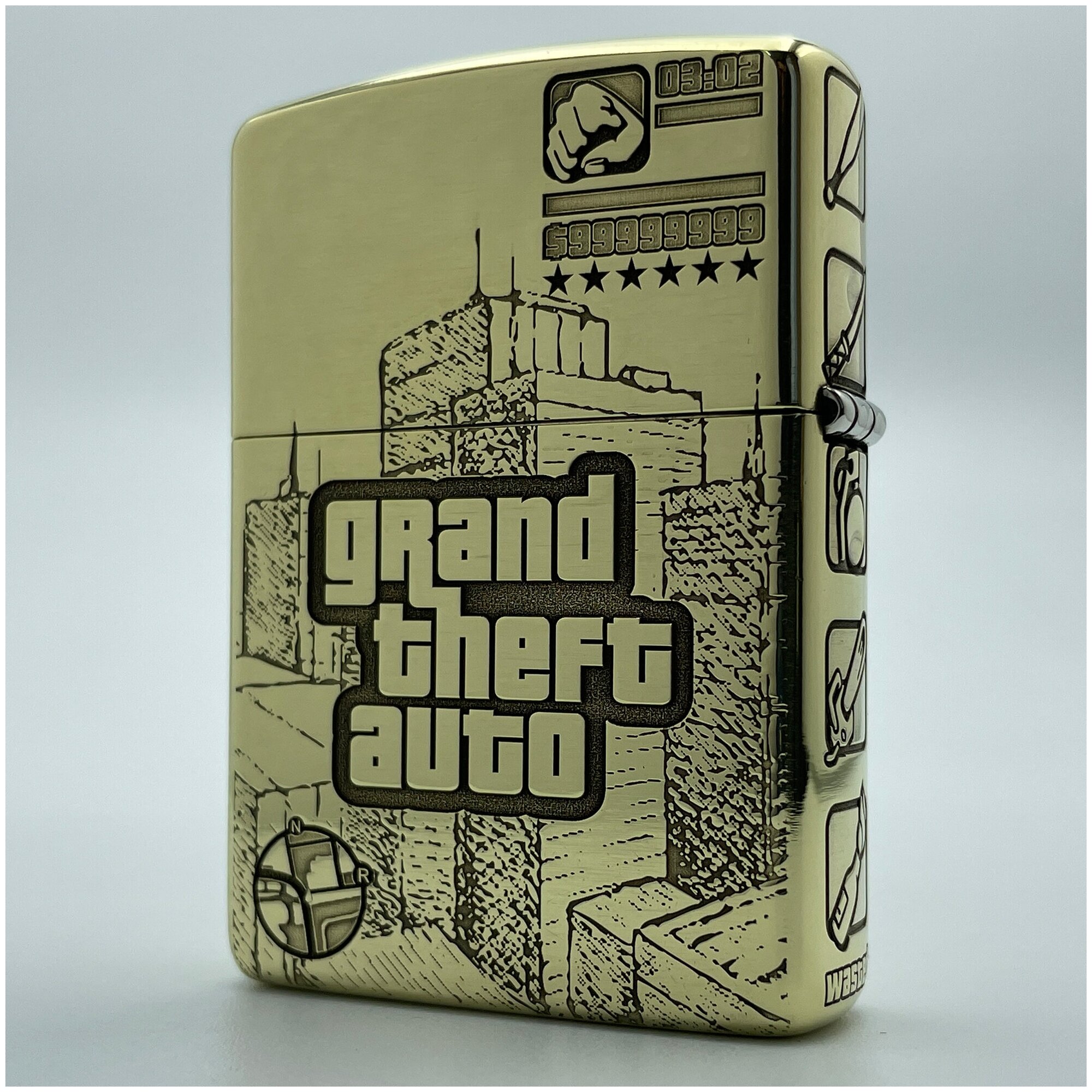 Зажигалка бензиновая Zippo Armor с гравировкой Grand Theft Auto - фотография № 3