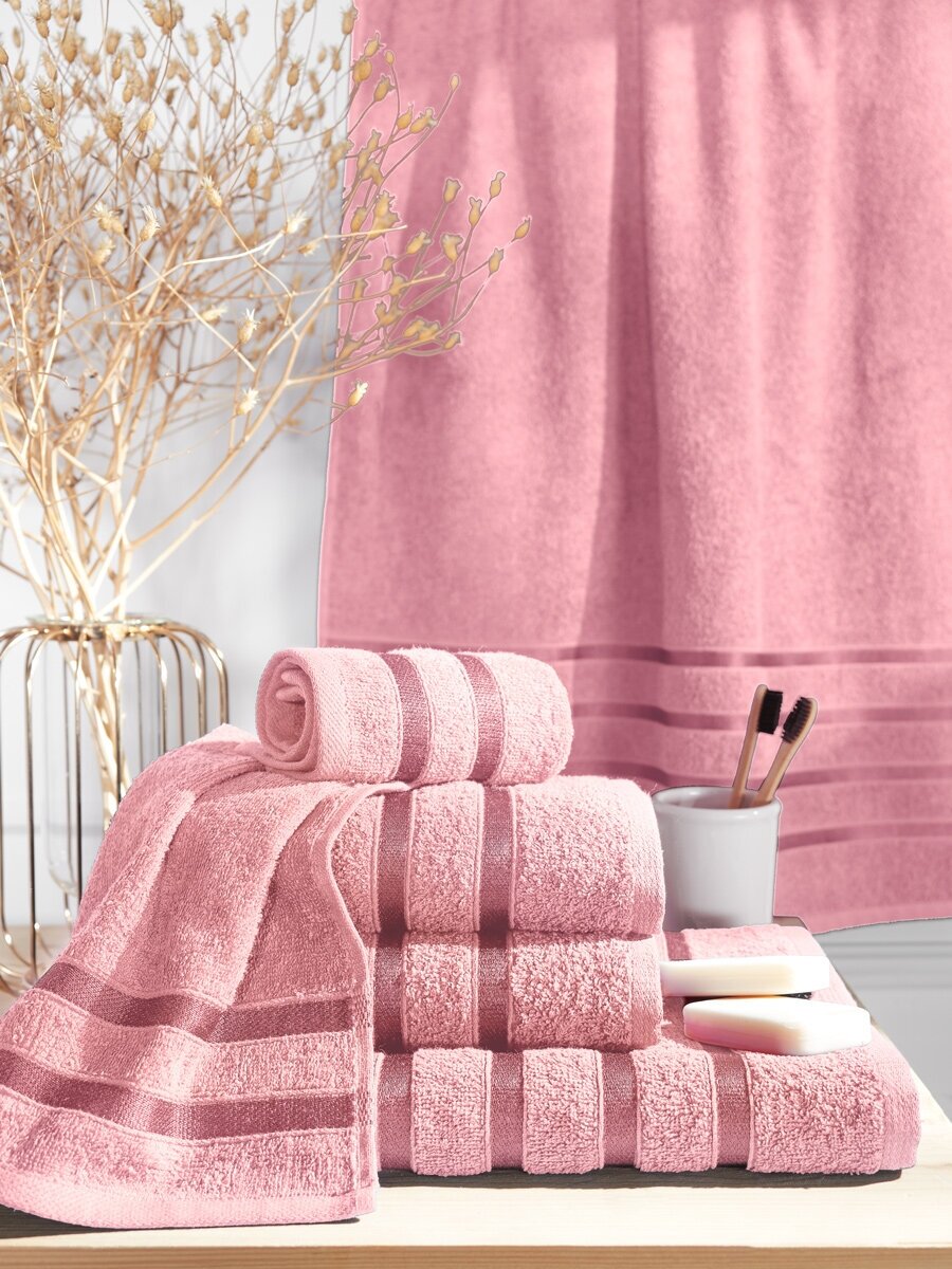Набор полотенец махровых (30х50 см, 50х90 см, 70х140 см), Diana, цвет: Розовый - фотография № 4