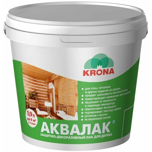 Лак акриловый KRONA Аквалак защитно-декоративный махагон осенний 09 л 1182₽