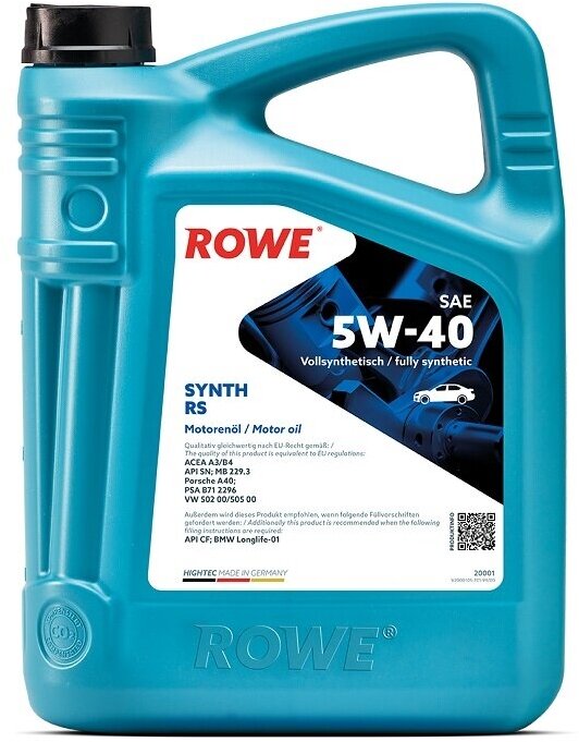 HC-синтетическое моторное масло ROWE Hightec Synt RS SAE 5W-40, 5 л