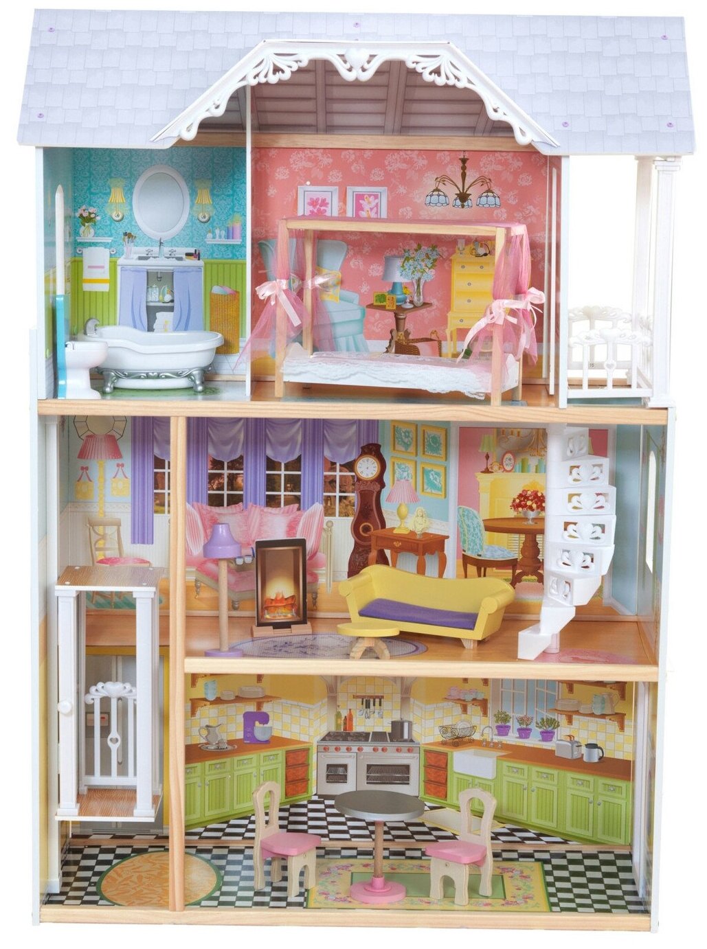 Трехэтажный дом из дерева для Barbie (Барби) KidKraft Кайли (Kaylee, 65251) с мебелью 10 предметов - фото №2