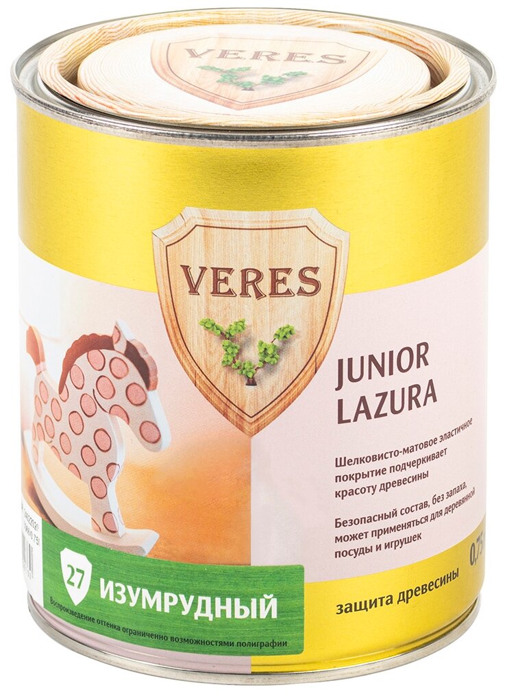 Водозащитная пропитка VERES Junior Lazura, 0.75 л, №27 Изумрудный