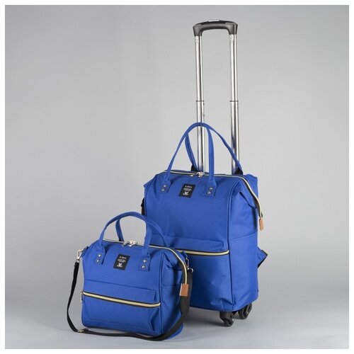 фото Сумка-рюкзак на колёсах, с сумкой-трансформером, отдел на молнии, наружный карман, цвет синий сима-ленд
