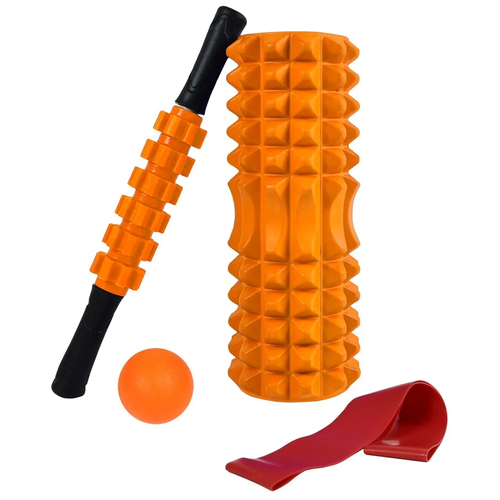 Набор для йоги (валик Strong S, массажер-роллер, мяч, эспандер) в чехле цвет: оранжевый набор для йоги валик moderate m массажер роликовый мяч в чехле цвет голубой