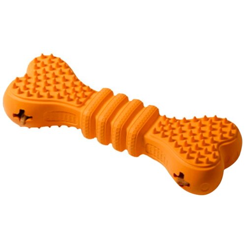 HOMEPET SILVER SERIES 17 см х 6,1 см х 3,7 см игрушка для собак косточка для чистки зубов с отверстиями для лакомств оранжевая каучук