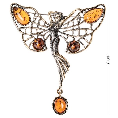 Брошь Бабочка Танцующая фея (латунь, янтарь) AM-1654 113-705412