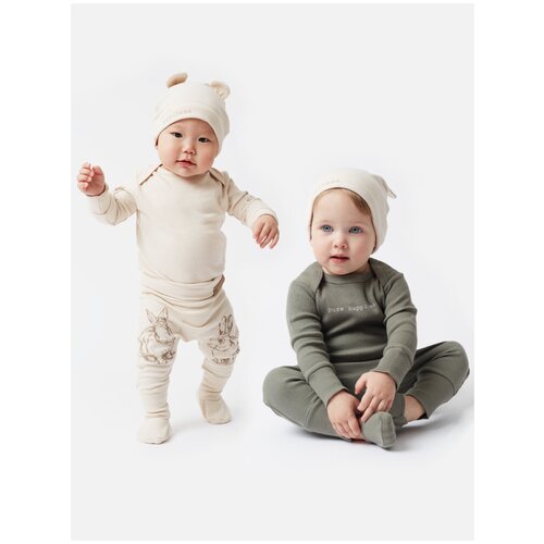 фото "90096, боди с длинным рукавом happy baby, набор 2 шт., dark green&milky, 80"