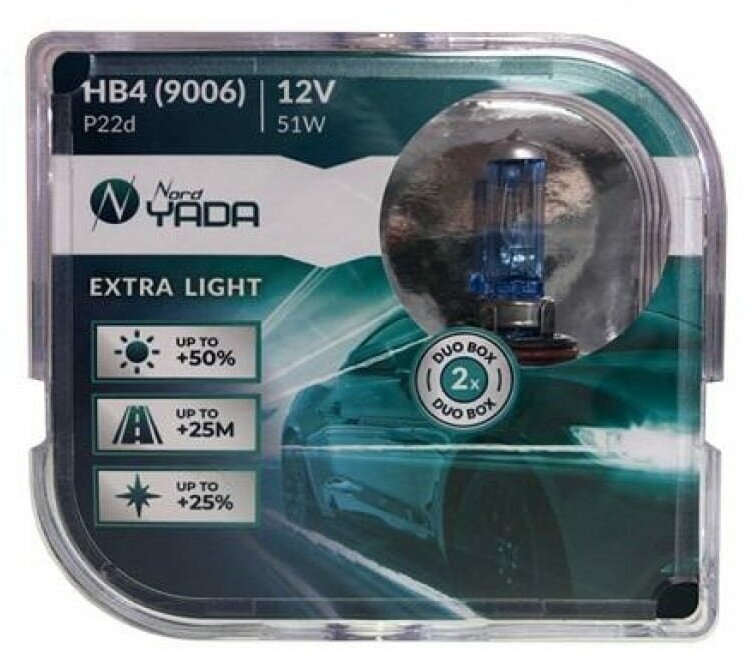 Лампа Hb4(9006) 12v 51w (Yada) +50% Extra Light (2шт) NORD YADA арт. 907369