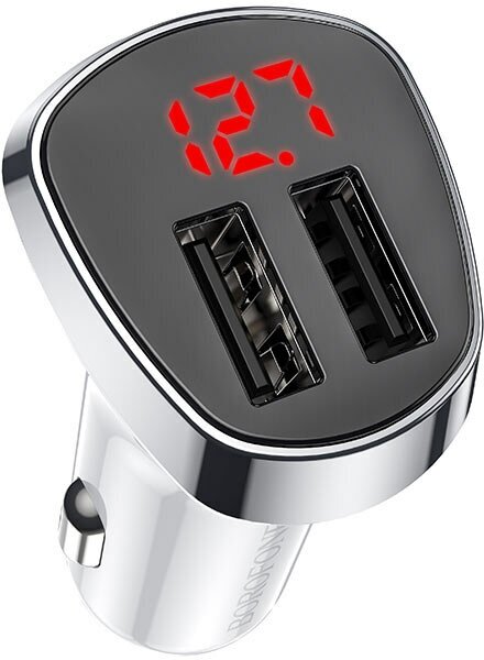 Авто зарядное устройство BOROFONE BZ15 Auspicious 2xUSB LED дисплей + кабель Type-C 1м черный